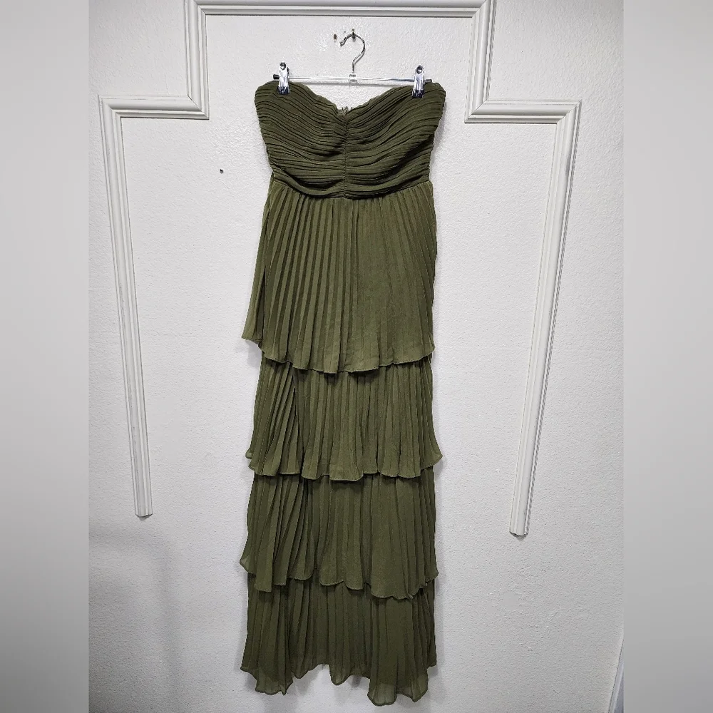 Lulus Seriously Sensational Olive Green Strapless Tiered Maxi Dress Wedding Prom - Picture 6 of 8